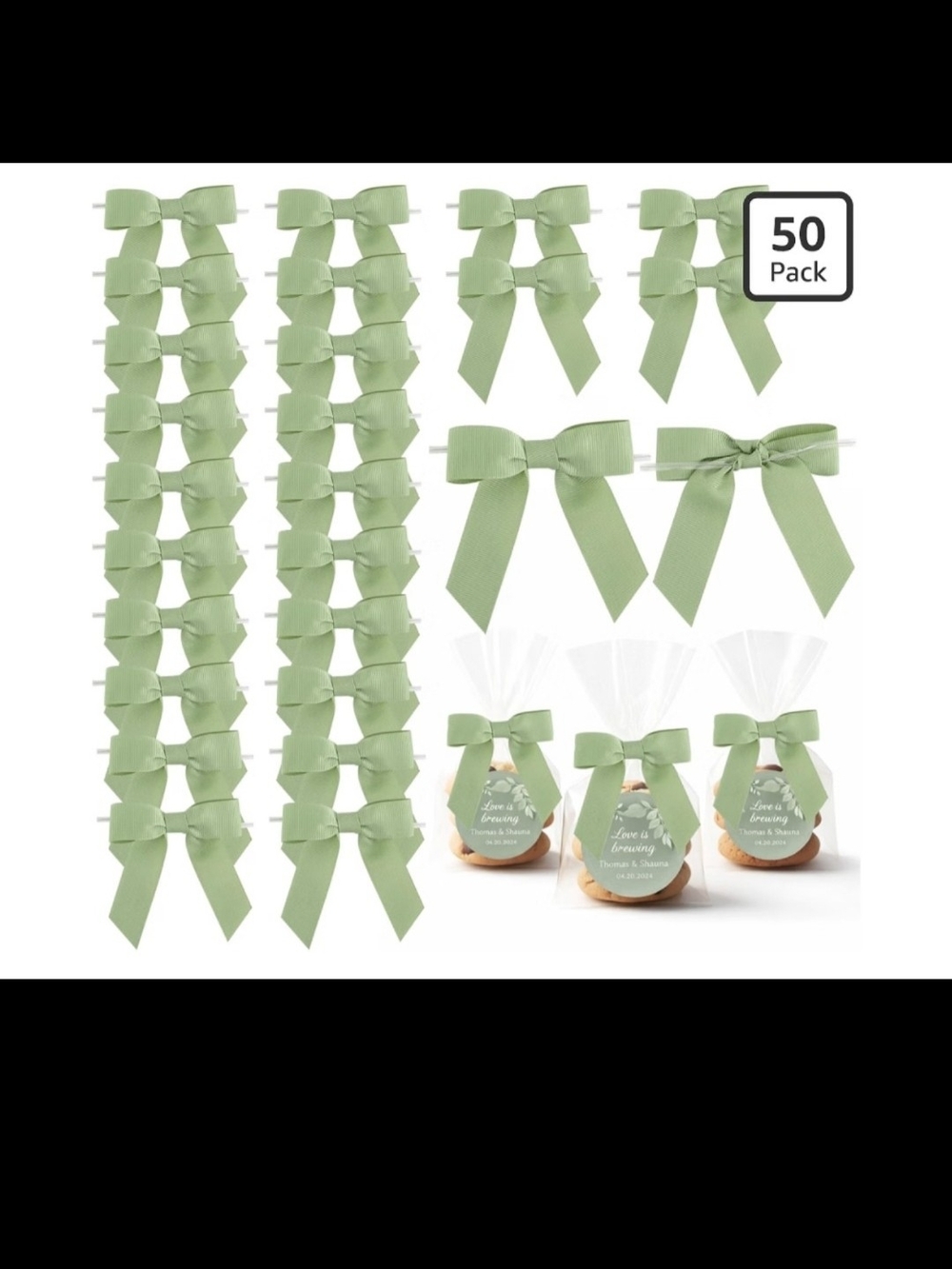 50 Pack Sage Green Gift Bow for Party Favors